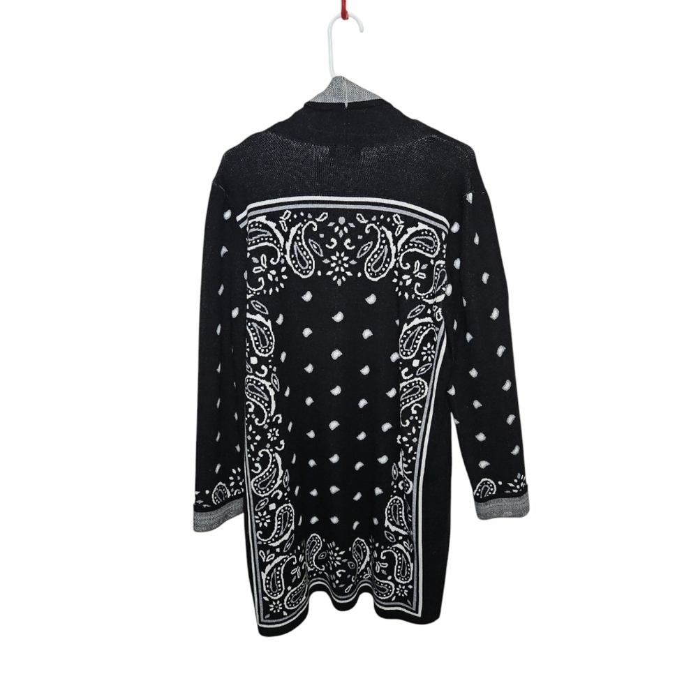 Margeaux & Ellie Black & Gray Paisley Open Front Cardigan XL - Picture 3 of 12